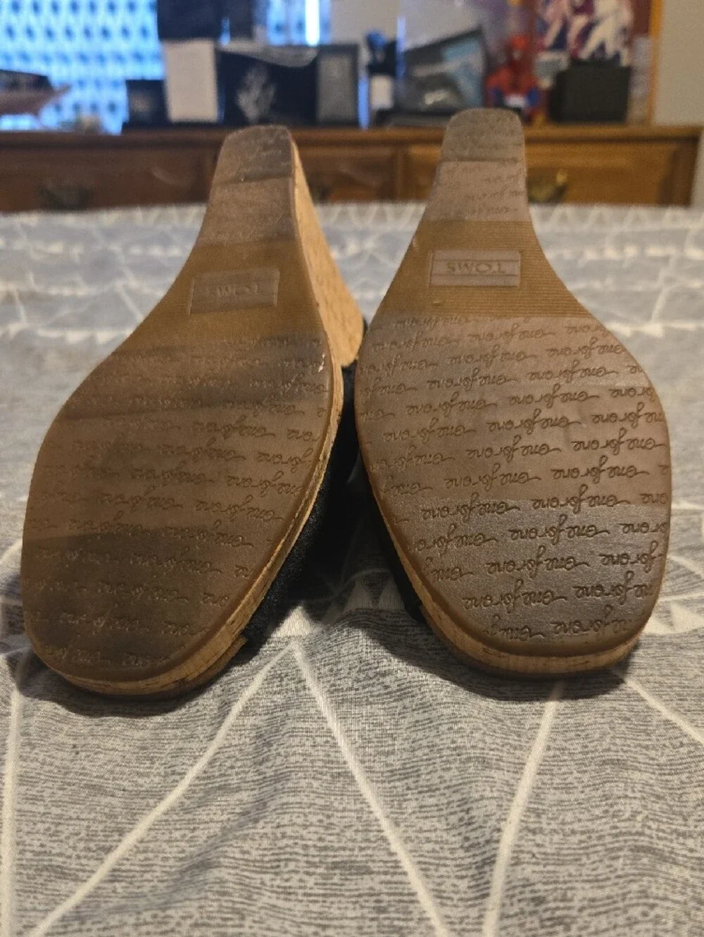Toms Black Open-Toe Cork Wedge Sandals